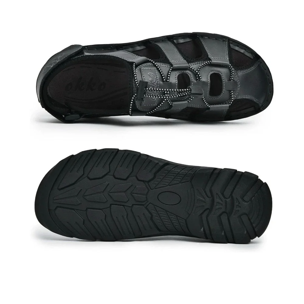 OKKO Mens Leather Sandals Athletic Fisherman Sandal Casual Summer Shoes for Men